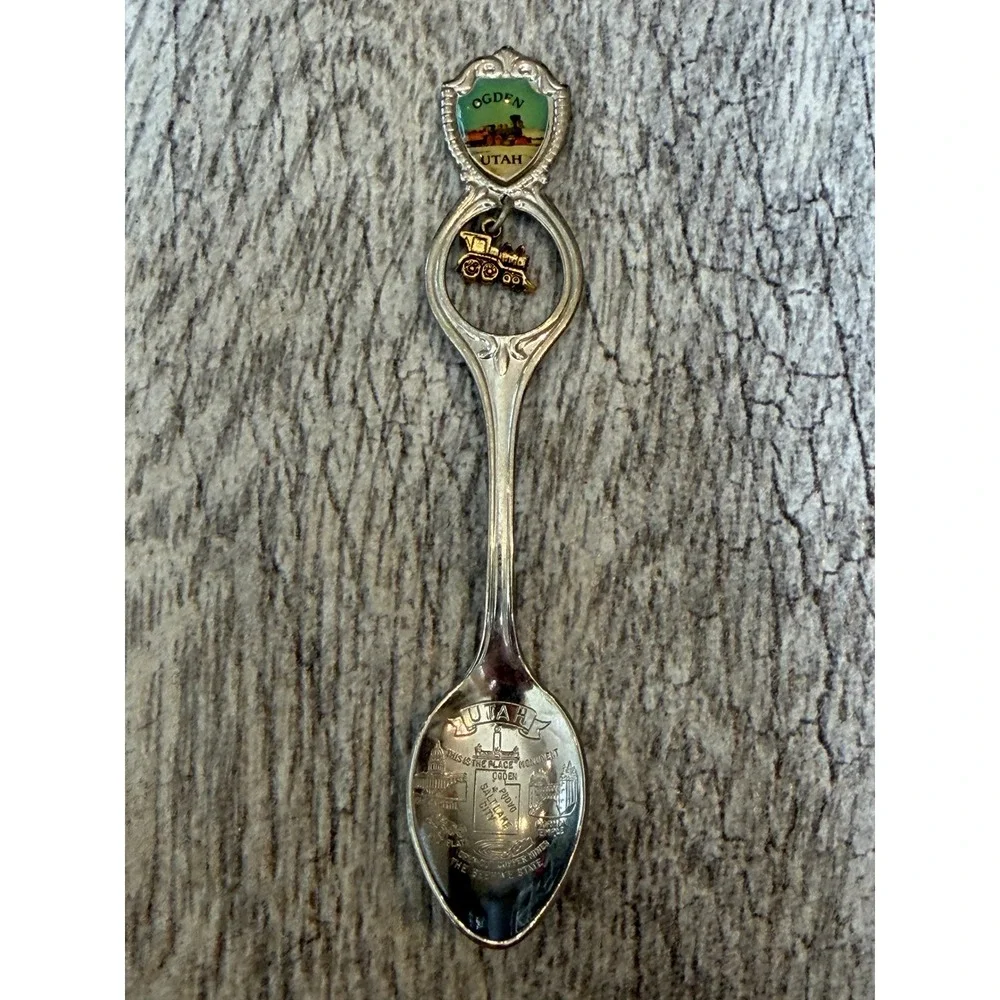 Souvenir Spoon Silver Ogden Utah Train Charm Vintage Provo Mormon Temple beehive